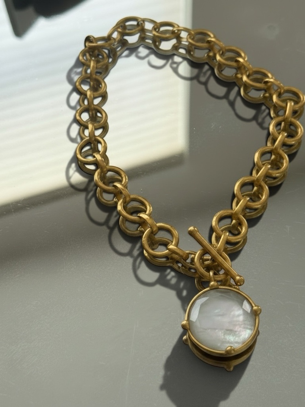 Julie Vos Gold-Tone Link Necklace with Mother-of-Pearl Disc - Picture 9 of 9